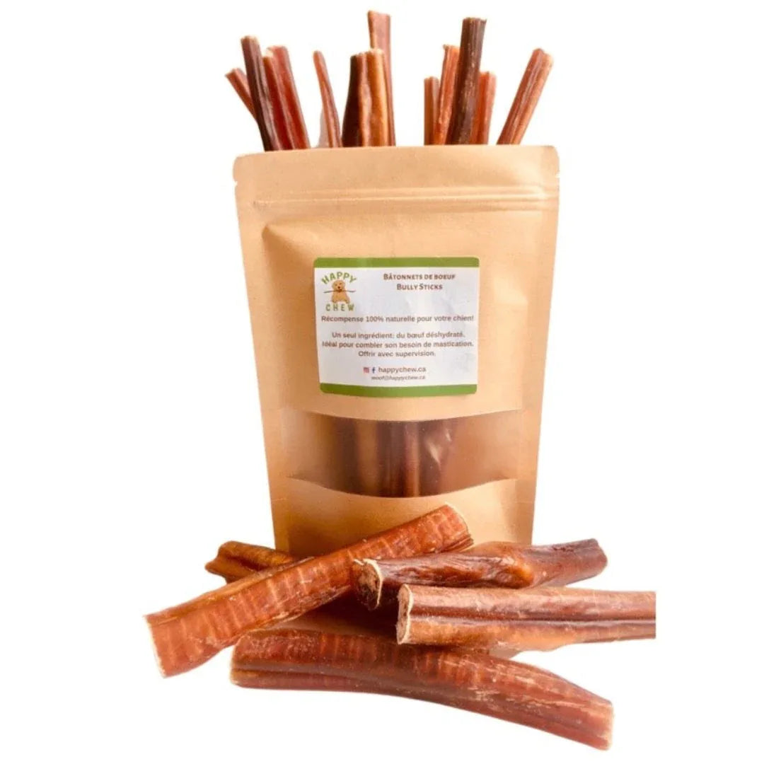 Happy Chew Bully sticks 8 pouces canadien - économisez à l'achat de 10, canadian bully sticks savings