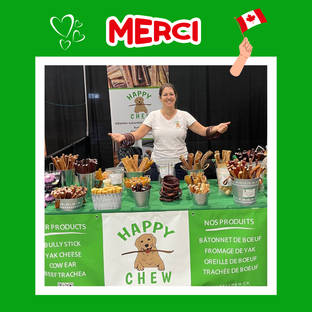 Happy Chew s'est donné pour mission d'offrir des bully sticks produits au Canada, avec du boeuf canadien, à des prix compétitifs! Happy Chew offer bully sticks produced in Canada, using Canadian beef, at competitive prices!