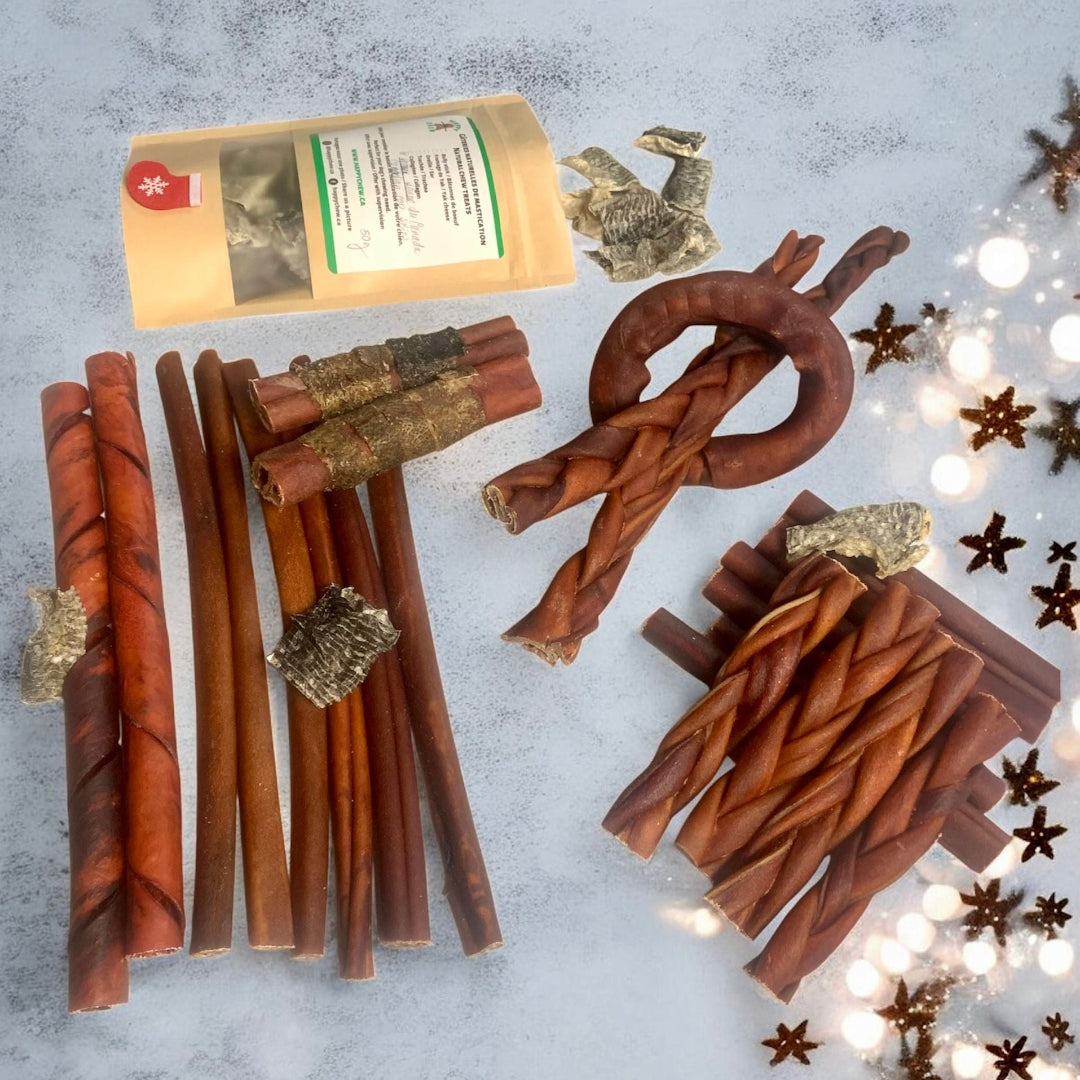 Calendrier de l'avent pour chien, 24 gâteries de mastication pour chien, Advent Calendar Dog chews, Bully sticks, collagen stick