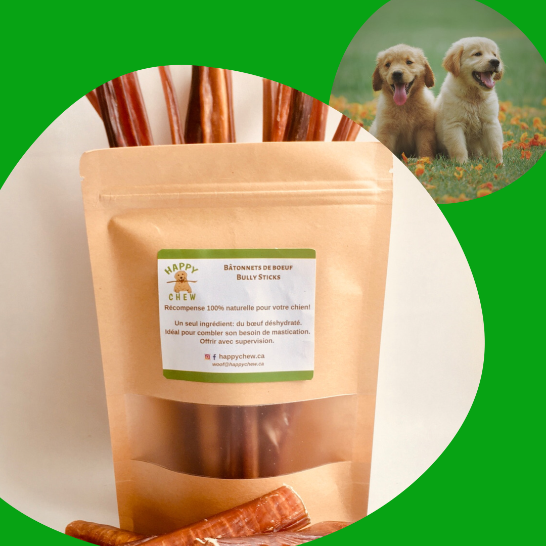 All stages including Puppy Happy Chew bully sticks
