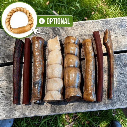 Boite extreme masticateur pour gros chien incluant méga anneau de collagène tressé de buffle - Happy Chew 