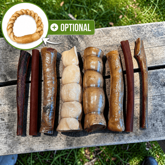 Boite extreme masticateur pour gros chien incluant méga anneau de collagène tressé de buffle - Happy Chew 