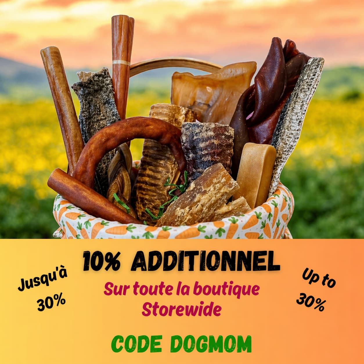 Spécial fête des mères sur la mastication naturelle pour chien - Jusqu'à 30% sur les bully sticks, collagène - Happy Chew