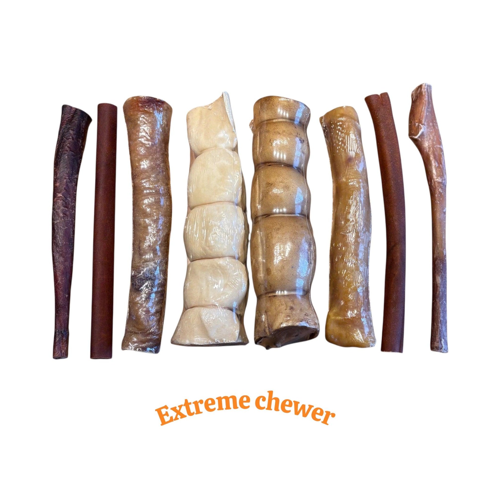 Bundle of 8 natural dog chews – beef cheek, collagen and pork roll – Happy Chew