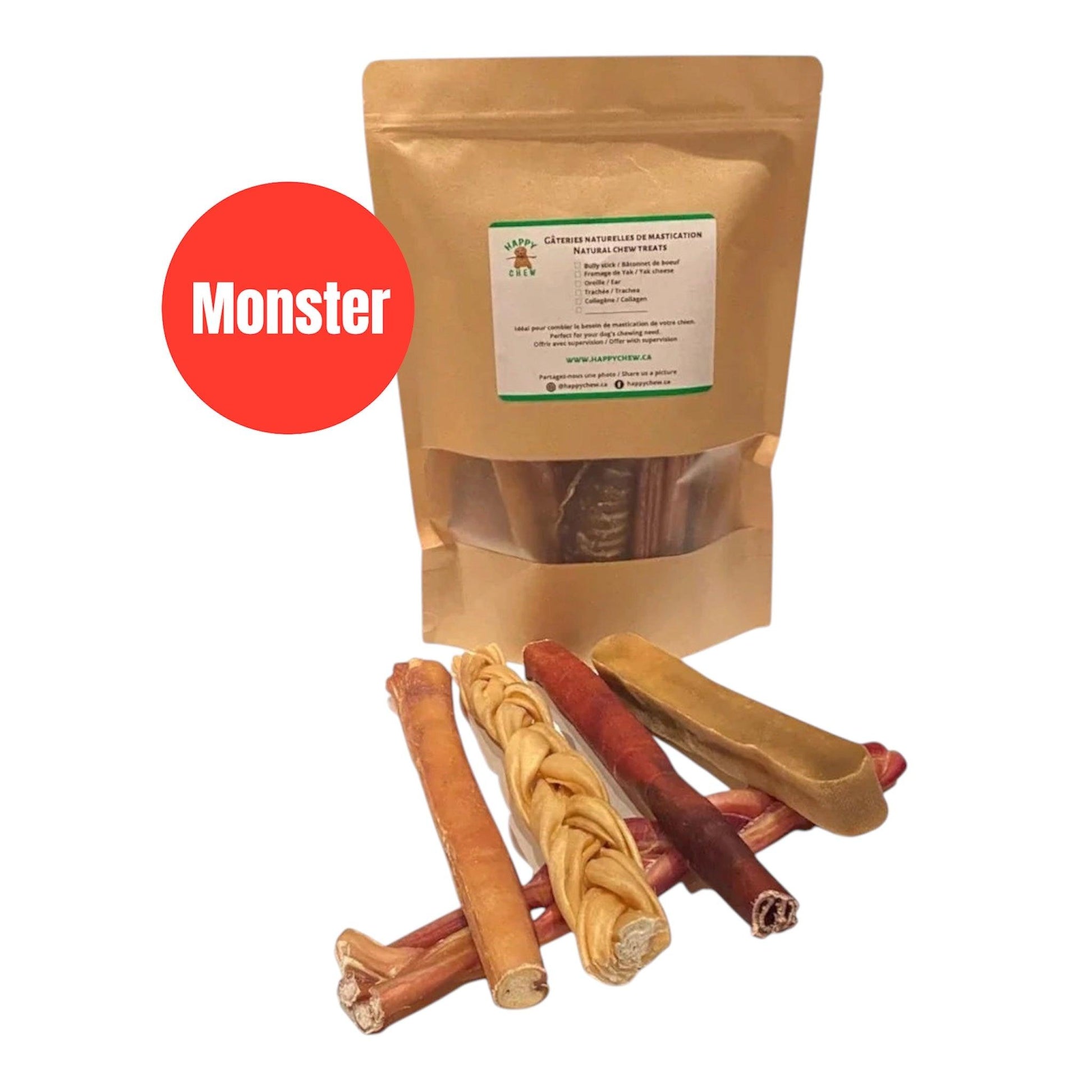 Happy Chew monster bully stick, monster collagen, monster dog chew