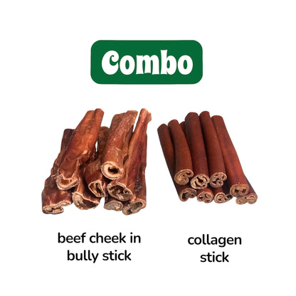 Beef Cheek Wrapped in Bully Stick + Collagen Stick Combo