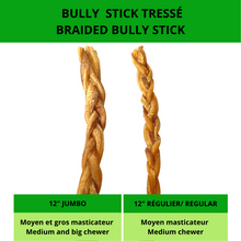 Load image into Gallery viewer, Happy Chew bully sticks tressés au Québec, happy dog chews braided bully sticks in Quebec 
