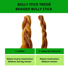 Load image into Gallery viewer, Happy Chew bully sticks tressés au Québec, happy dog chews braided bully sticks in Quebec 
